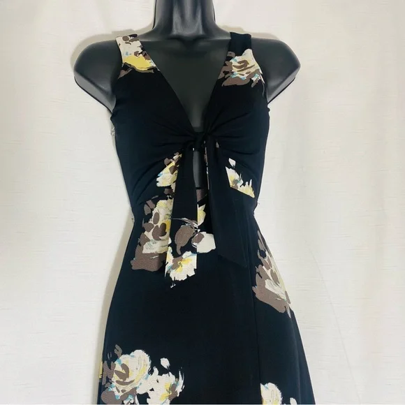 Candies Black Dress with Cream Flowers Maxi Dress Size XS - Picture 3 of 10